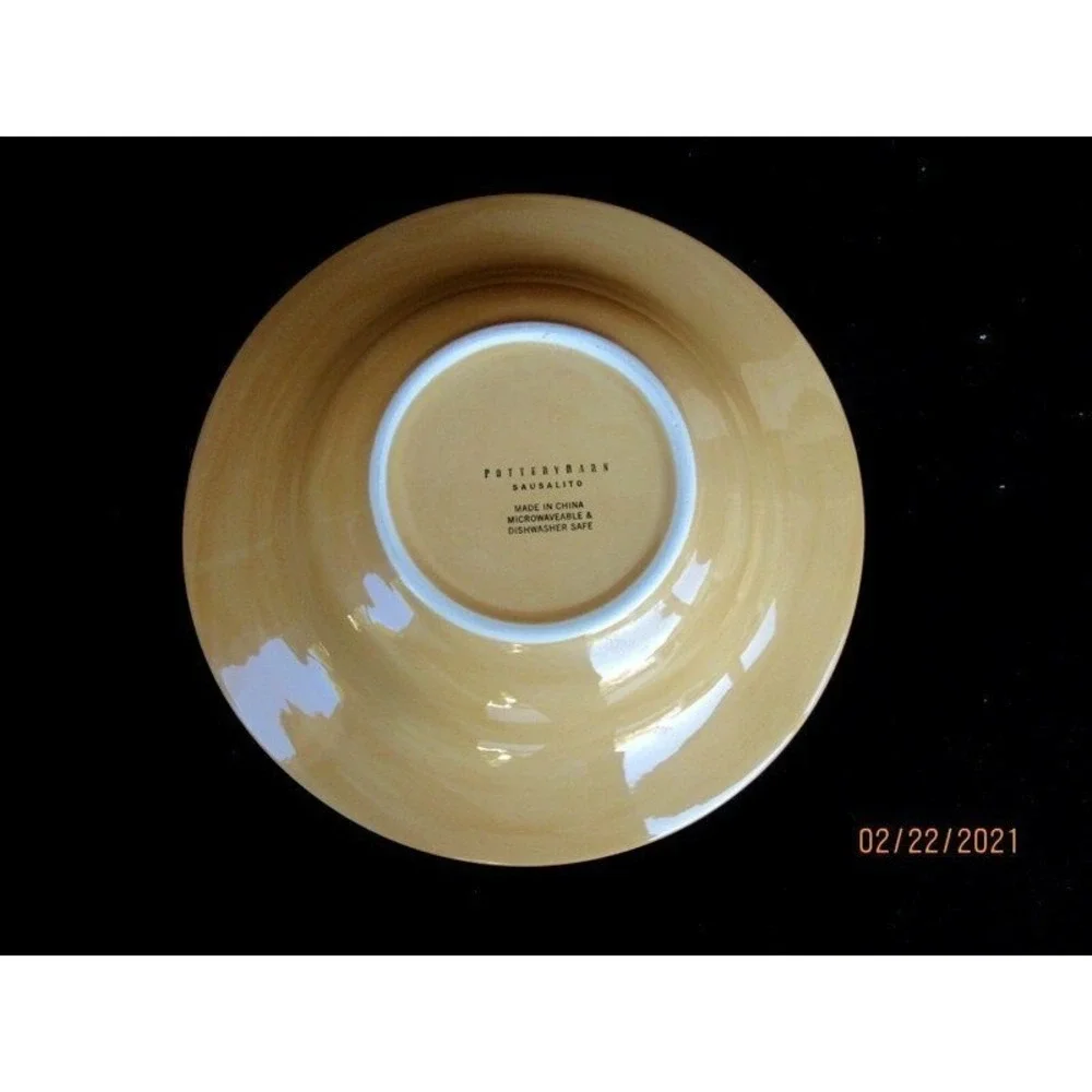 Pottery Barn Sausalito Amber Gold Rim Soup/Pasta Bowl Hand‎ Painted